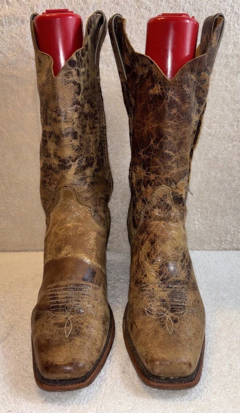 Justin Bent Rail BRL122 Distressed Brown Leather Square Toe Womens Boots 9B